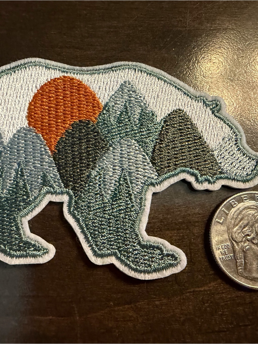 Embroidered Bear Mountain Patch in Teal and Orange - Unbranded